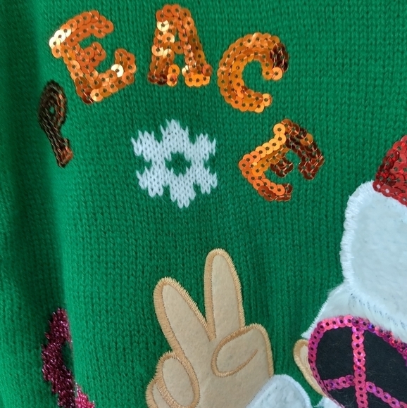 NEW Peace Love Christmas Ugly Christmas Sweater Size Large Hippie Santa Claus - Picture 3 of 6